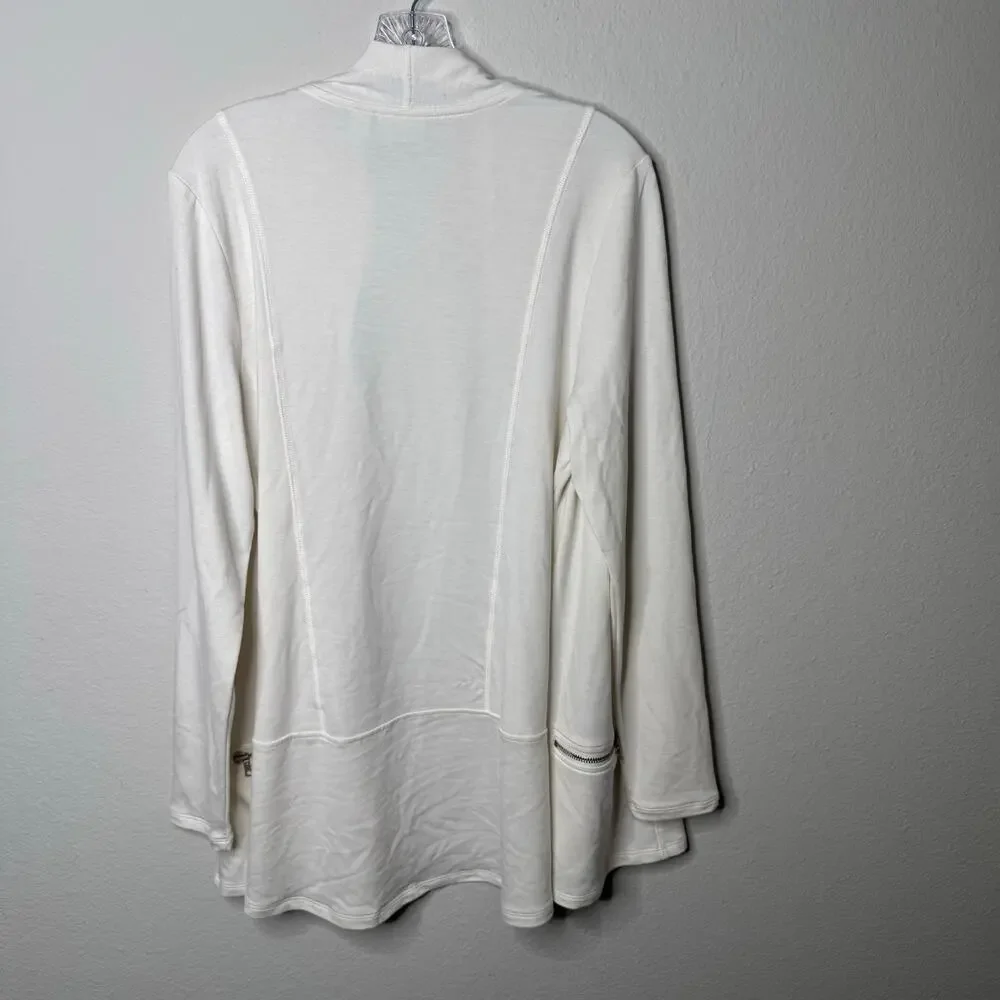 LOGO Lounge by Lori‎ Goldstein Women’s Medium White Cardigan Zip Pockets